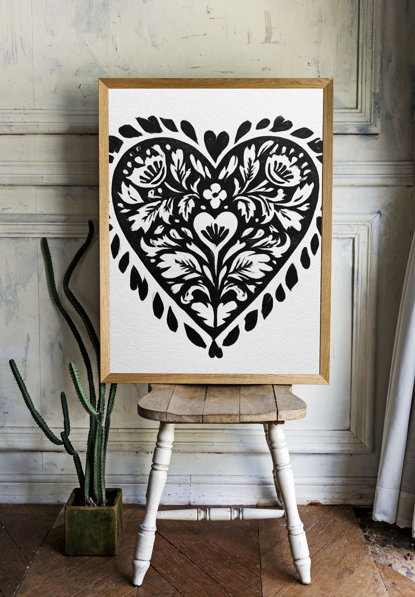 Floral Heart Cutout Print. room preview