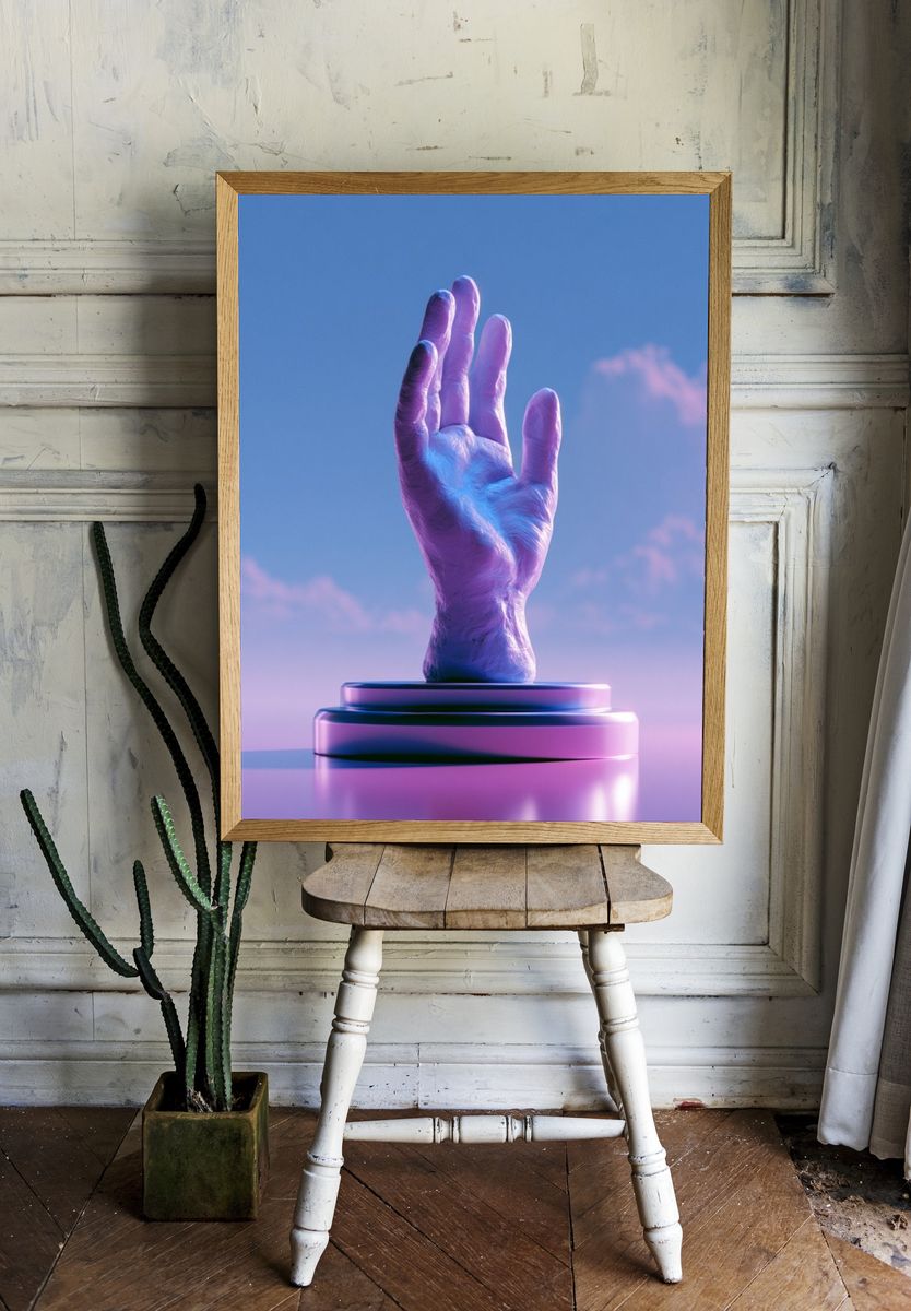 Surreal Hand Sculpture Print. room preview