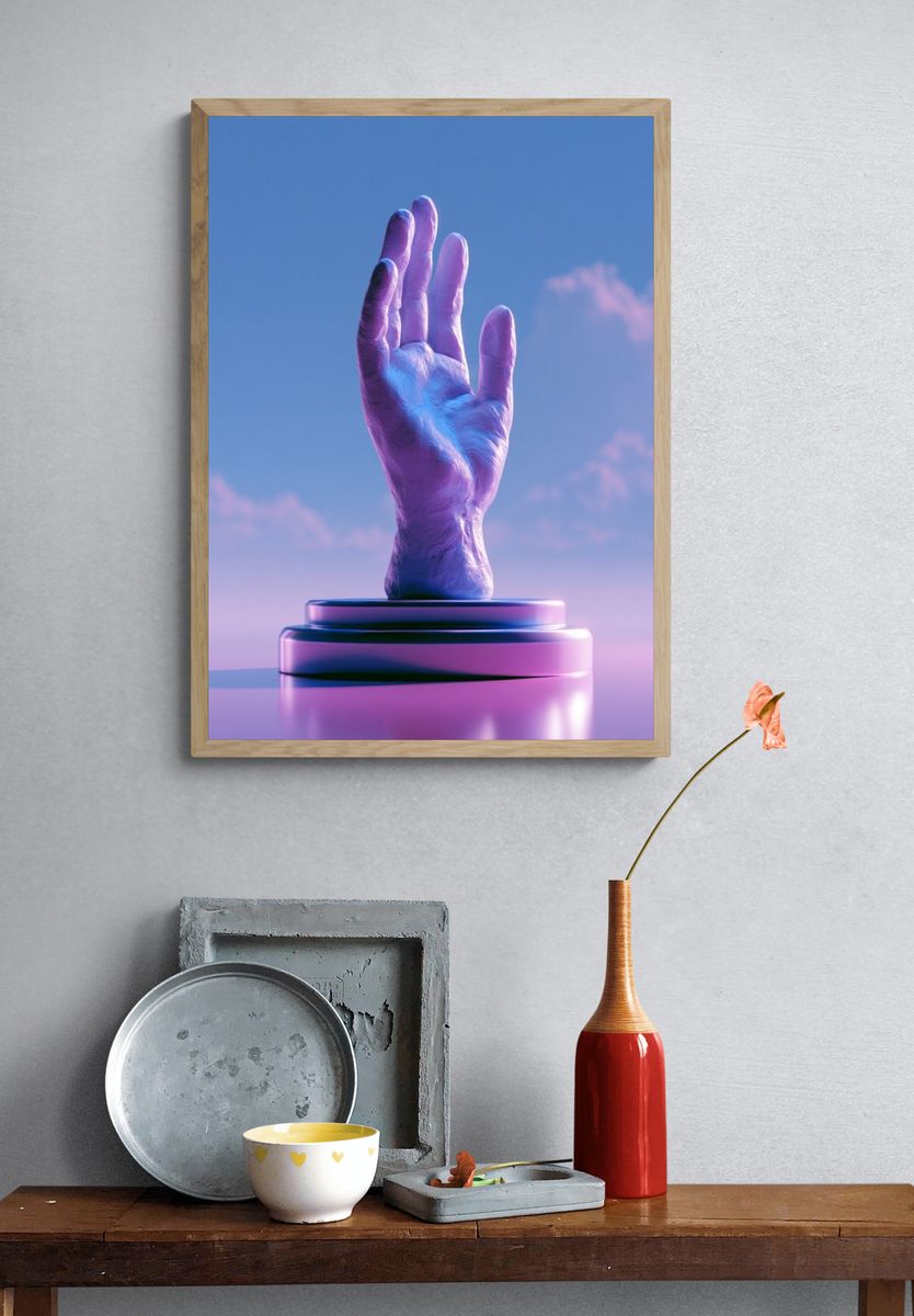 Surreal Hand Sculpture Print. — room view 3