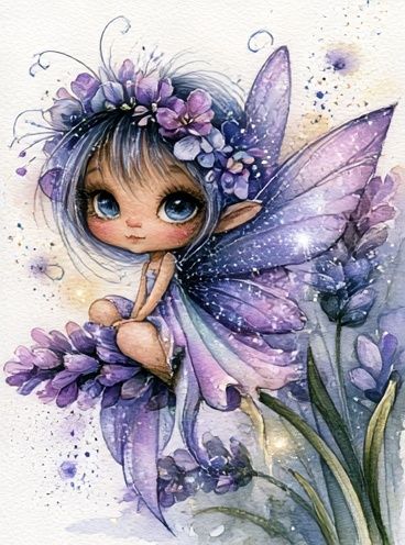 Purple Fairy Watercolor Poster. poster detail