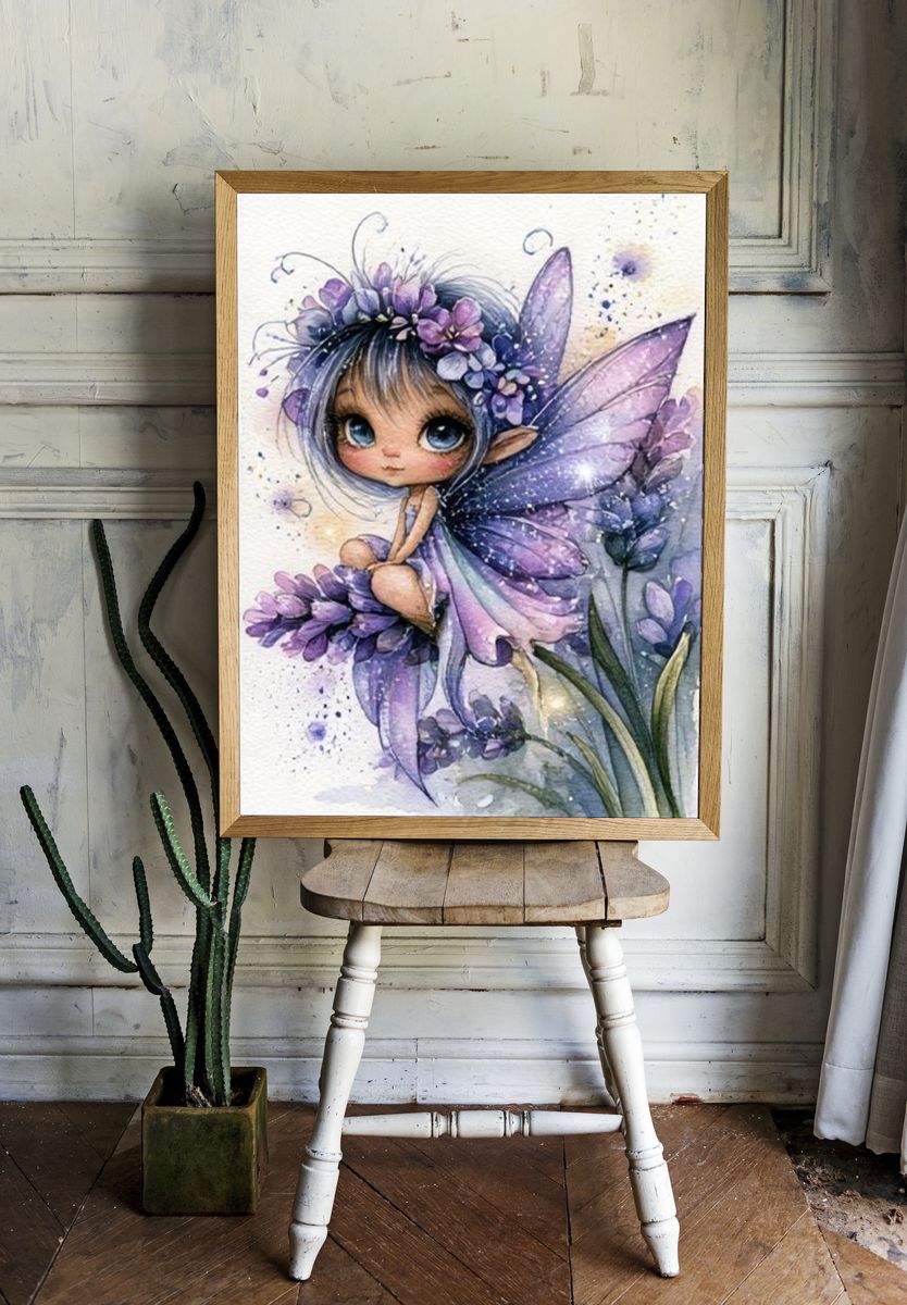 Purple Fairy Watercolor Poster. — room view 1