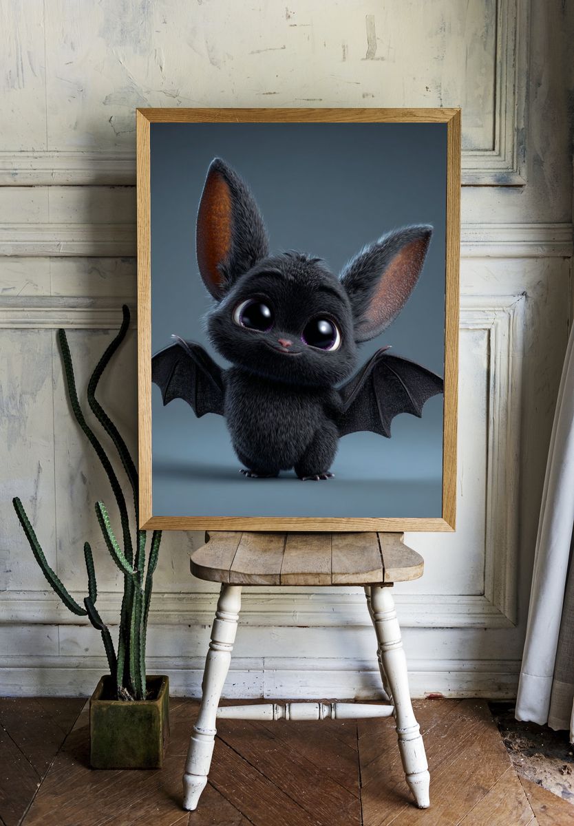 Cute Bat Character Illustration Poster. — room view 1