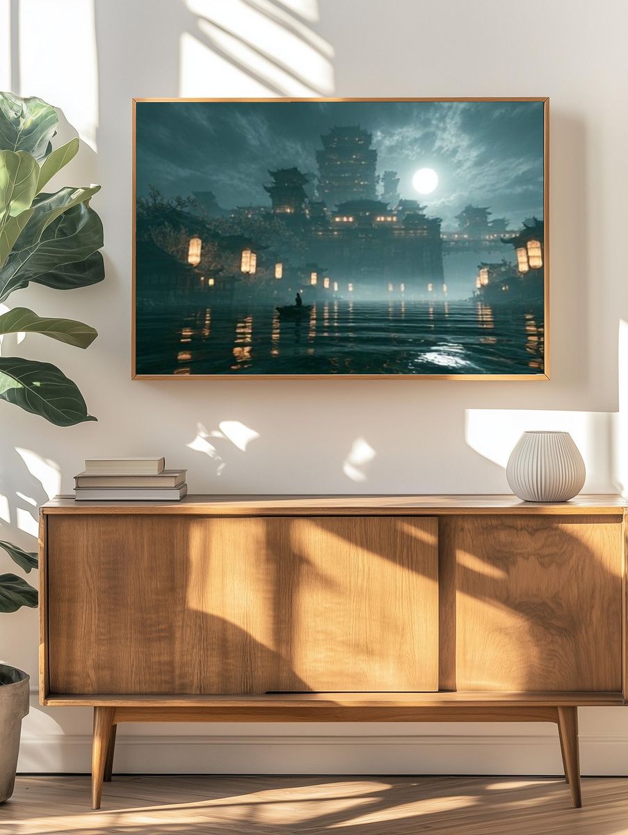 Moonlit Temple City Fantasy Print. — room view 3