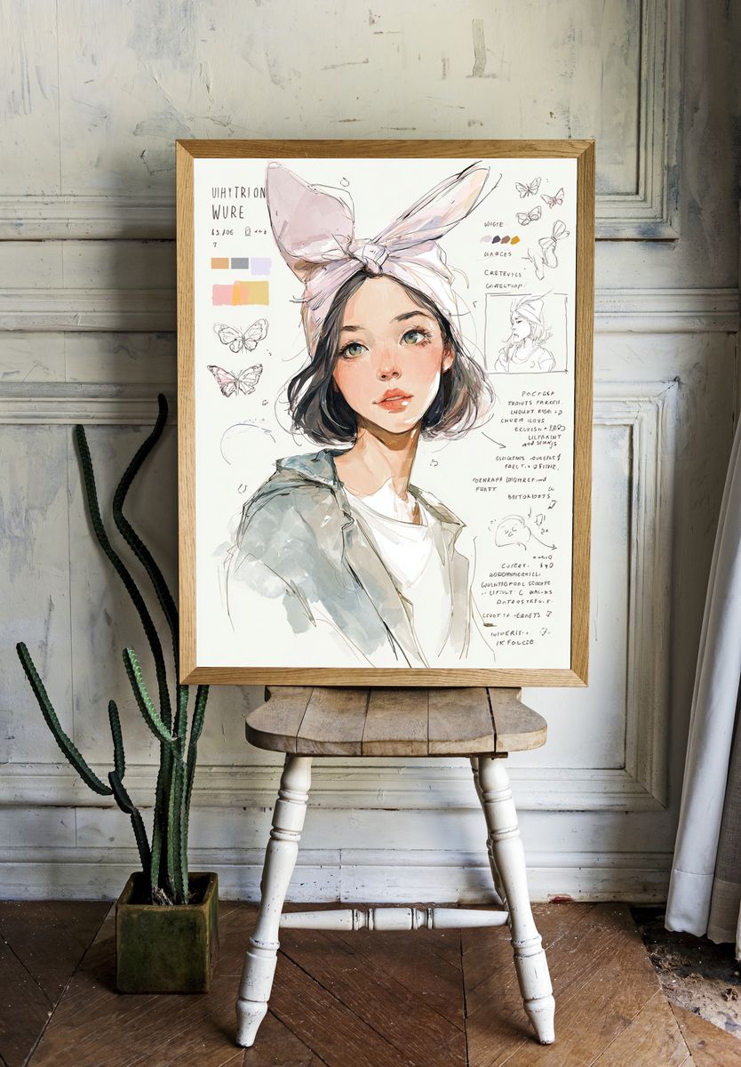 Pastel Girl Portrait Illustration Poster. — room view 1
