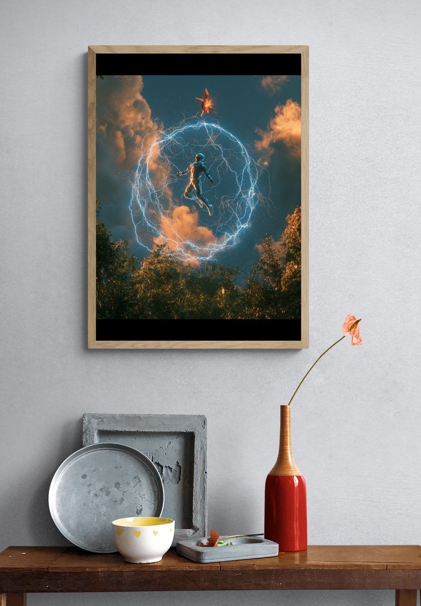 Astronaut Lightning Portal Print. — room view 3
