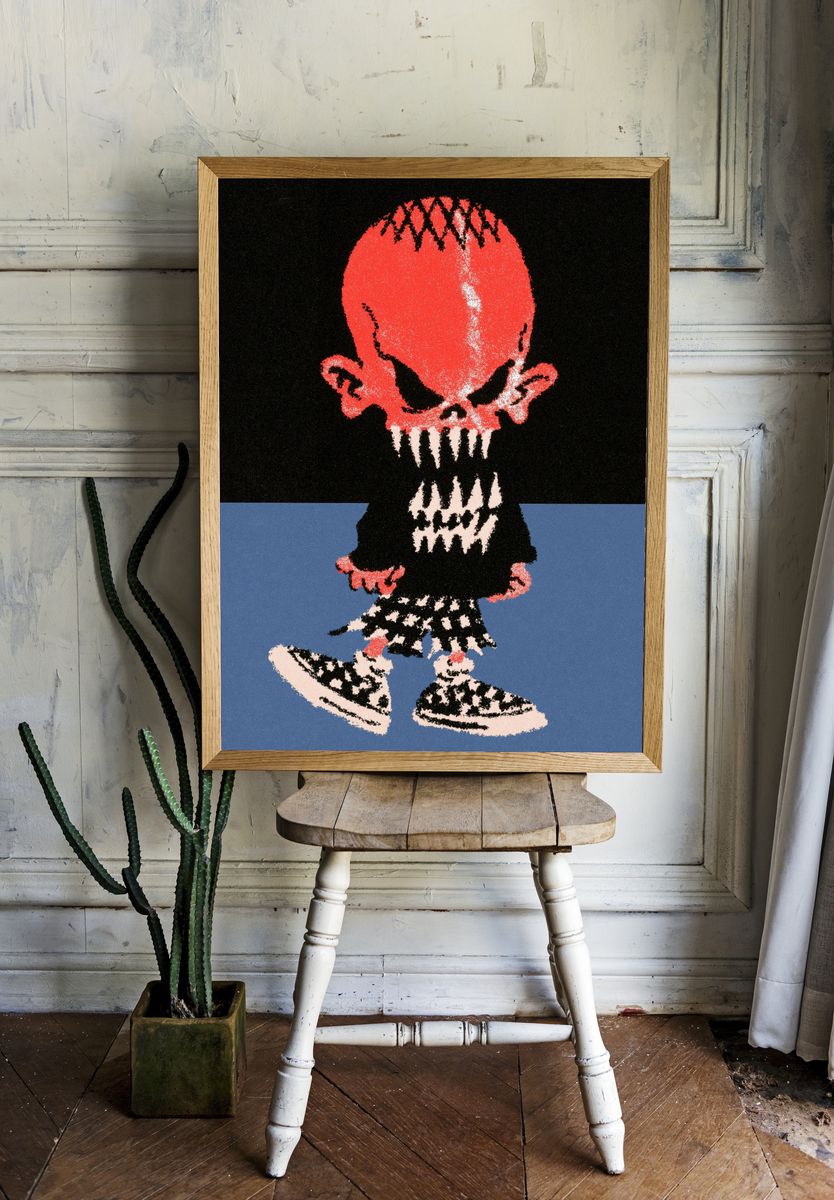Punk Skull Kid Illustration Poster. room preview