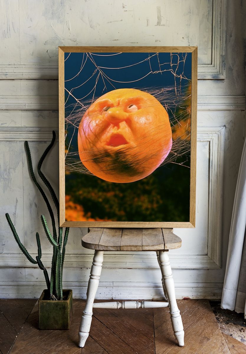 Surreal Pumpkin Face Print. — room view 1