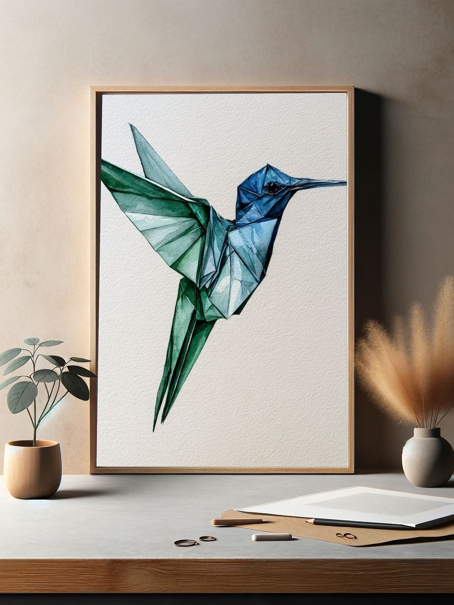 Origami Hummingbird Illustration Poster. — room view 2