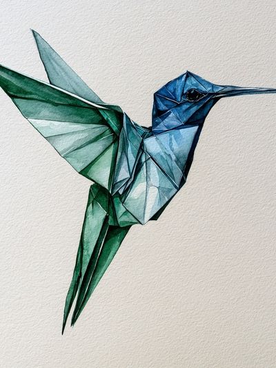 Origami Hummingbird Illustration Poster. poster