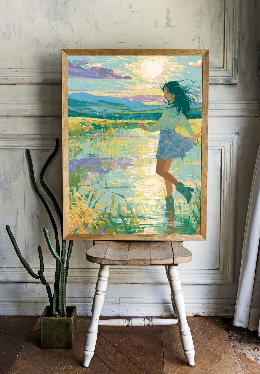Sunlit Meadow Girl Illustration Poster. — room view 1