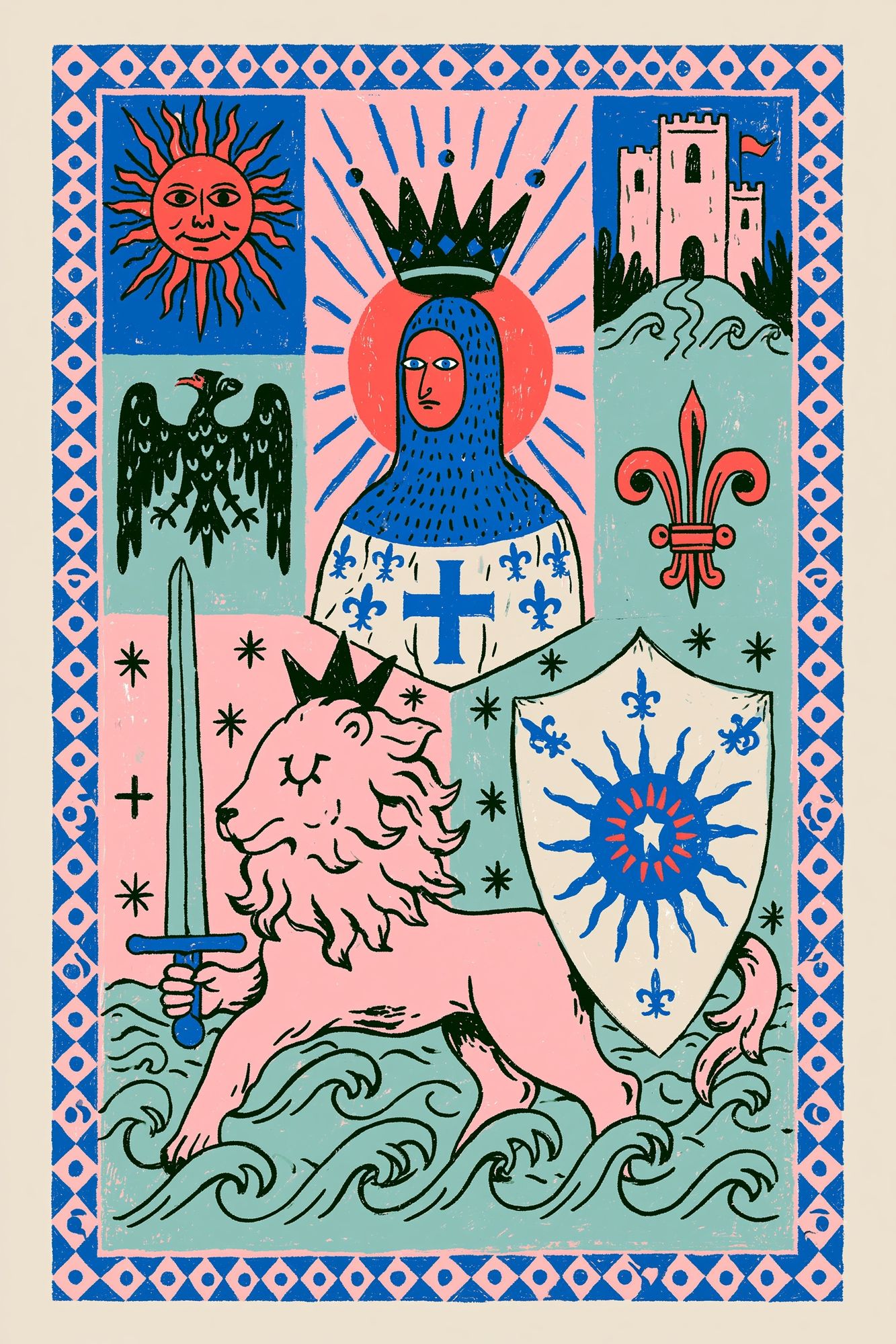 Heraldic Lion Illustration Poster. poster detail