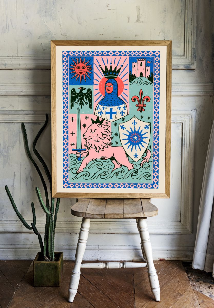 Heraldic Lion Illustration Poster. — room view 1