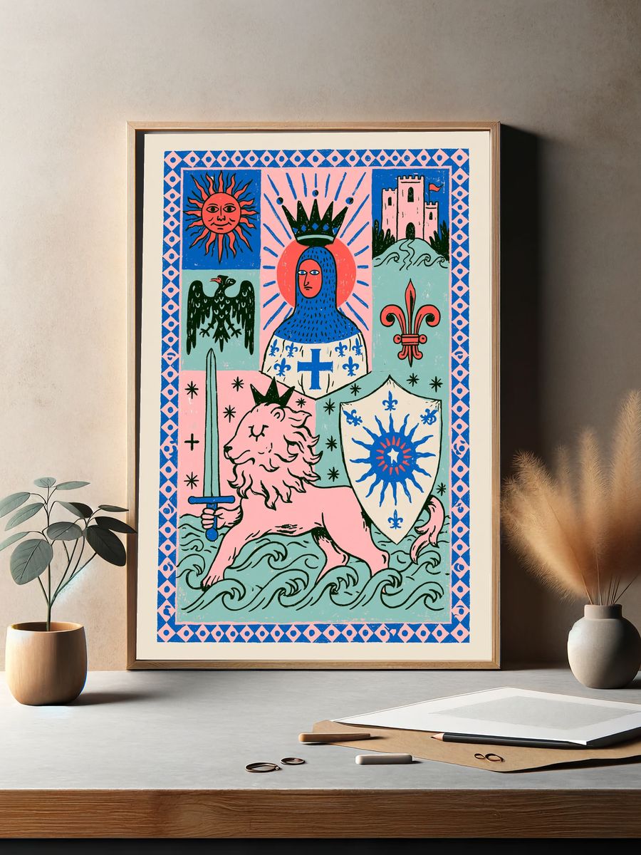 Heraldic Lion Illustration Poster. — room view 2