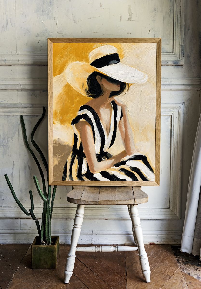 Sun Hat Portrait Illustration Poster. — room view 1