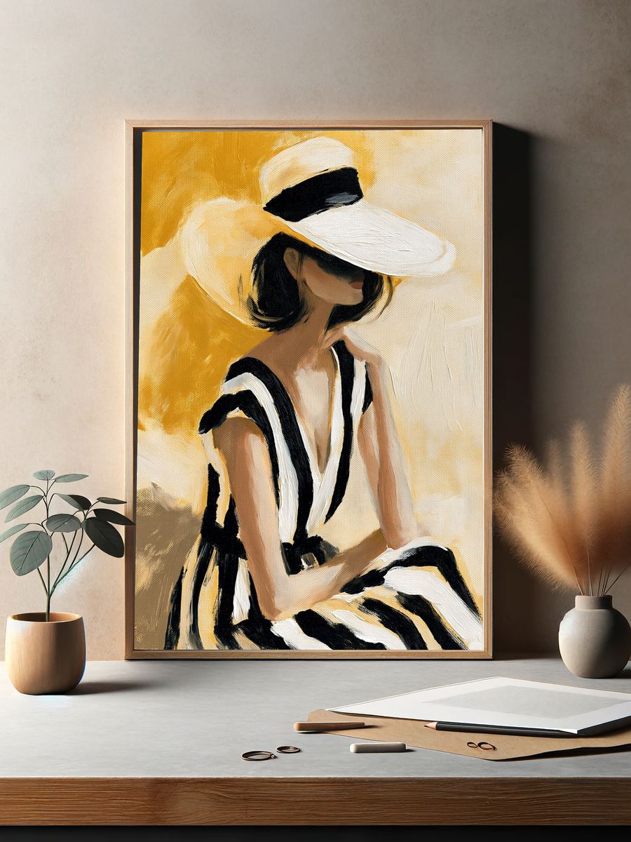 Sun Hat Portrait Illustration Poster. — room view 2