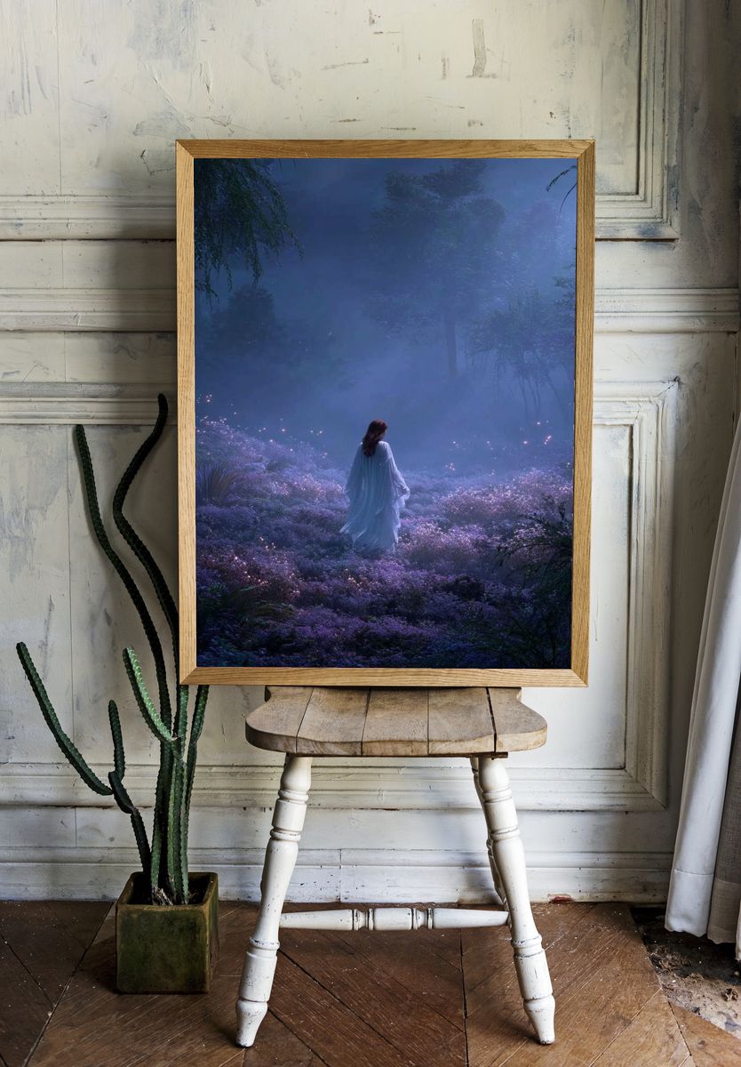 Moonlit Forest Figure Illustration Poster. — room view 1