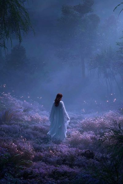 Moonlit Forest Figure Illustration Poster. poster print