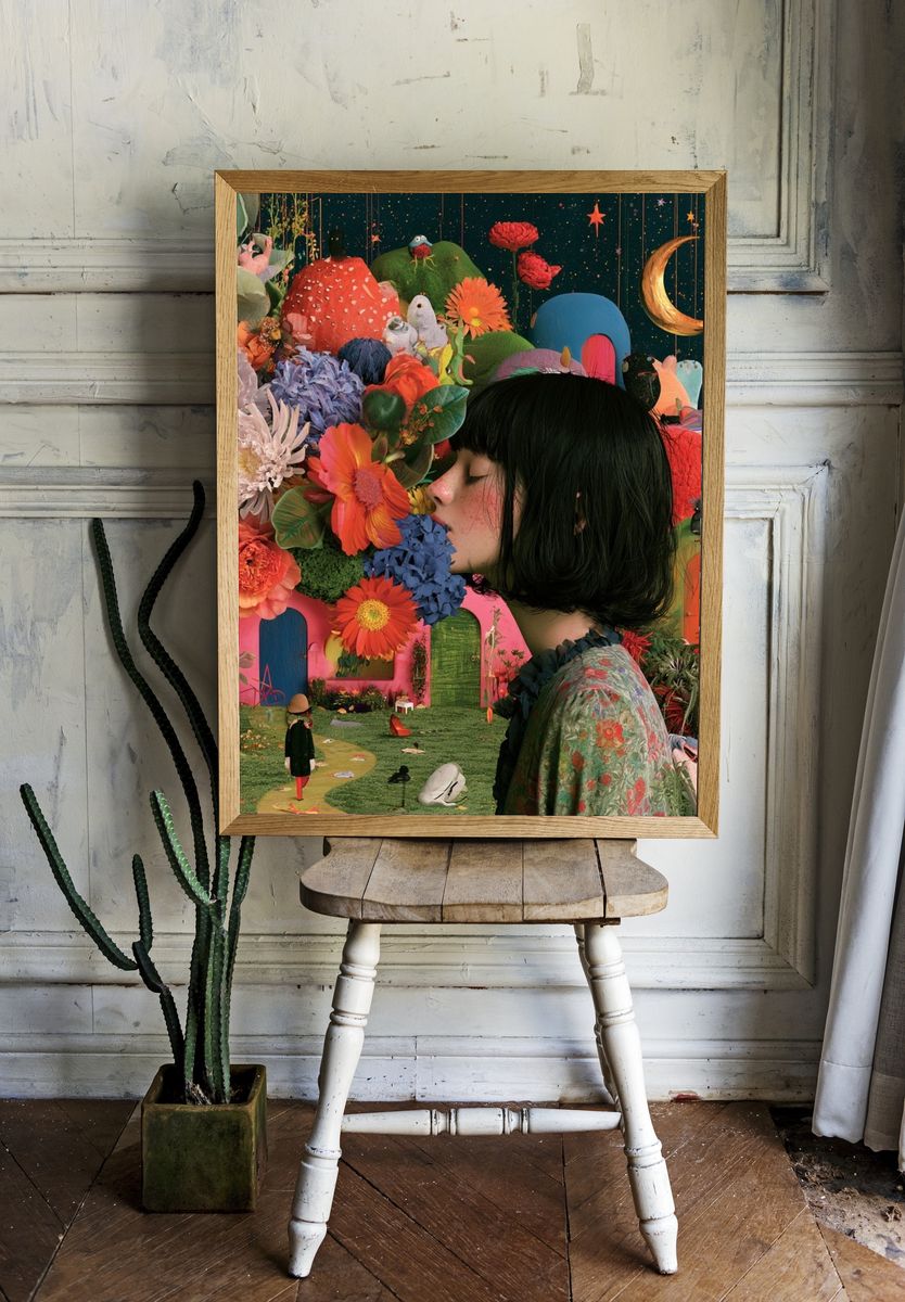Surreal Floral Dreamscape Poster. room preview