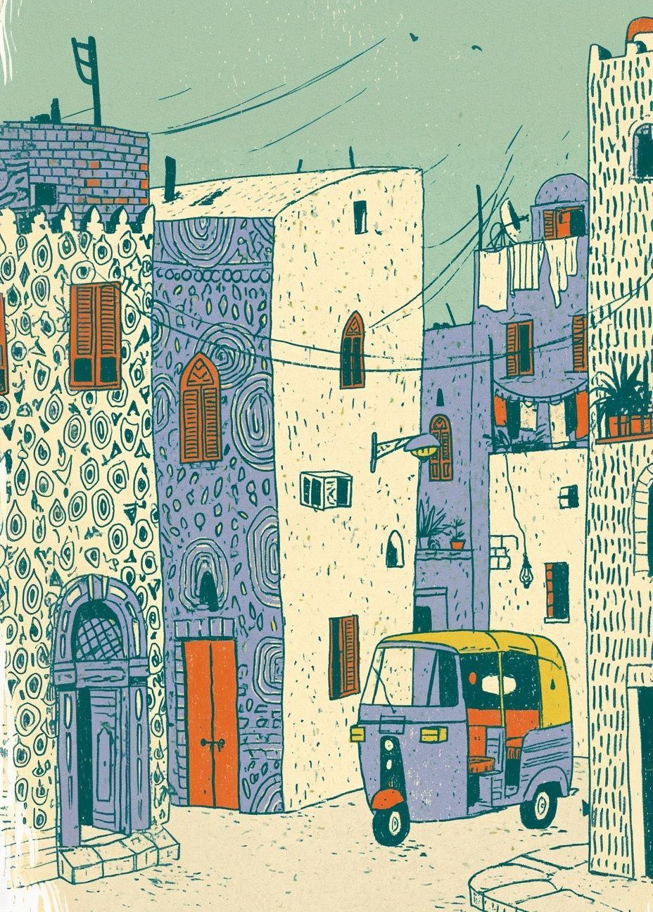 Mediterranean Street Scene Illustration Poster. poster — illustration art