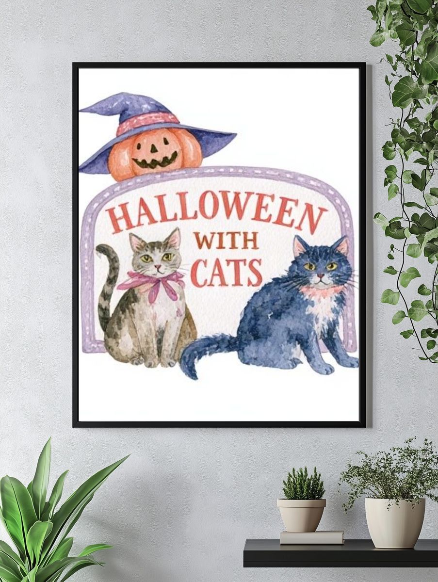 Halloween with Cats Illustration Poster. — room view 4