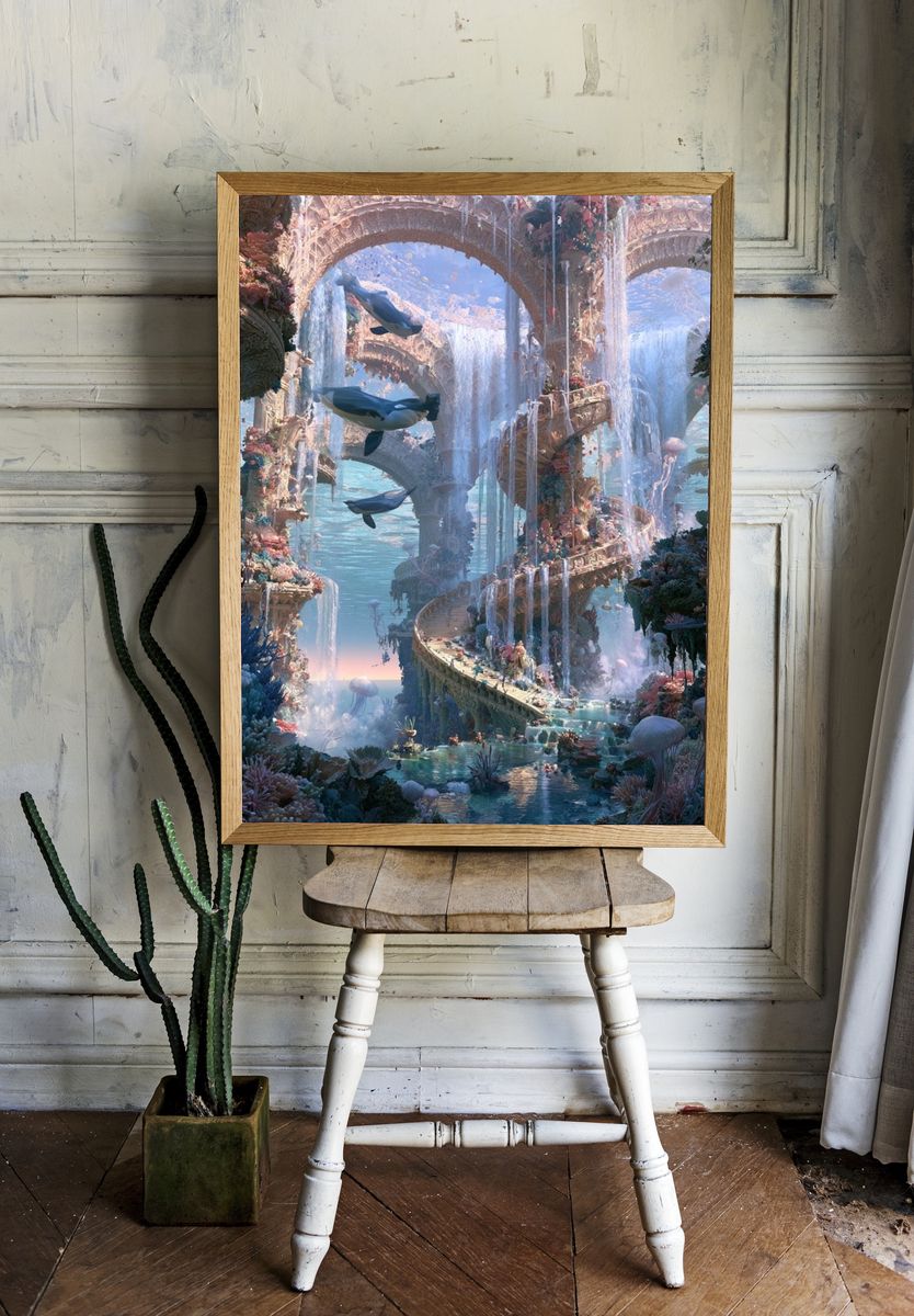 Underwater Coral Palace Fantasy Print. room preview
