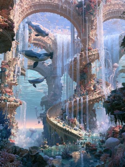 Underwater Coral Palace Fantasy Print. poster