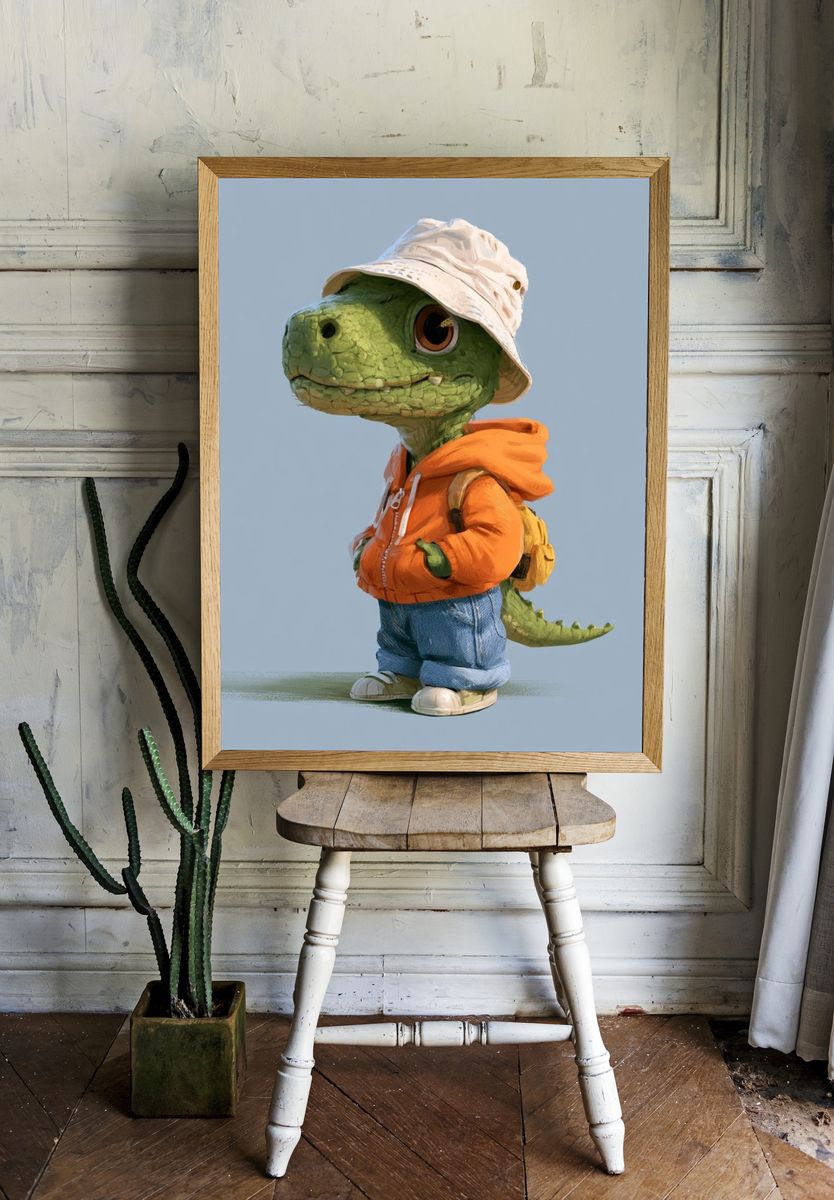 Cute Dino Bucket Hat Illustration Poster. room preview