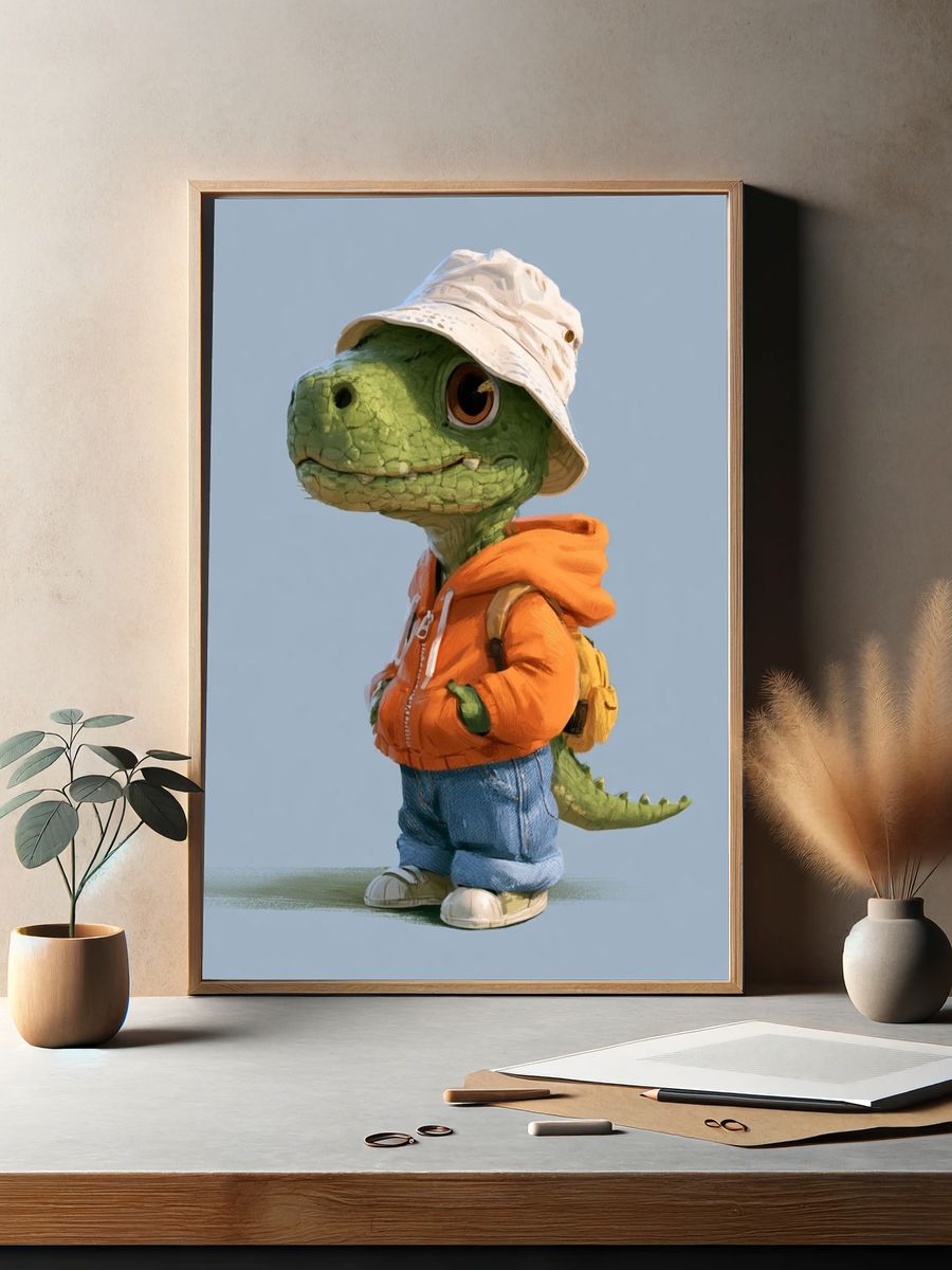 Cute Dino Bucket Hat Illustration Poster. — room view 2