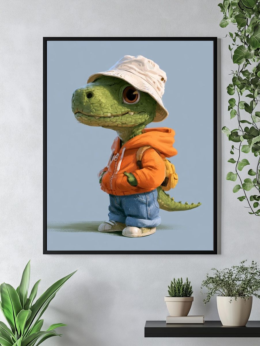 Cute Dino Bucket Hat Illustration Poster. — room view 4