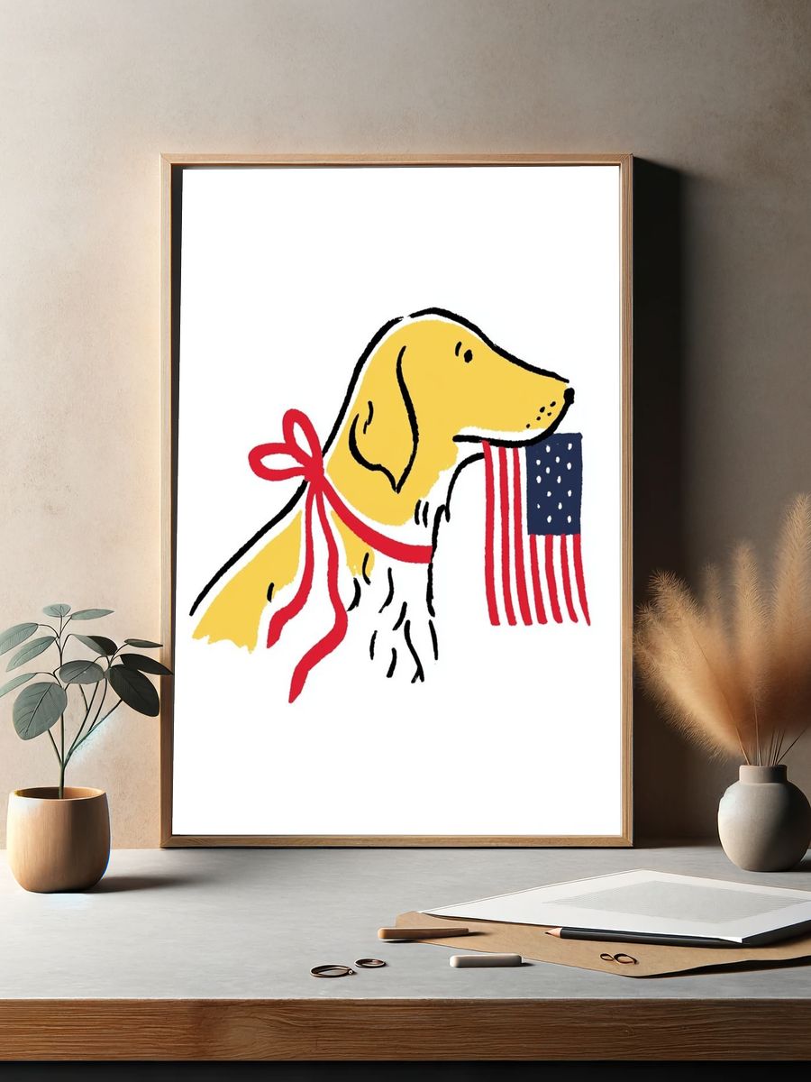 Patriotic Dog Illustration Poster. — room view 2