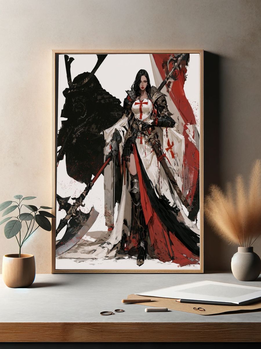 Dark Fantasy Warrior Illustration Poster. — room view 2