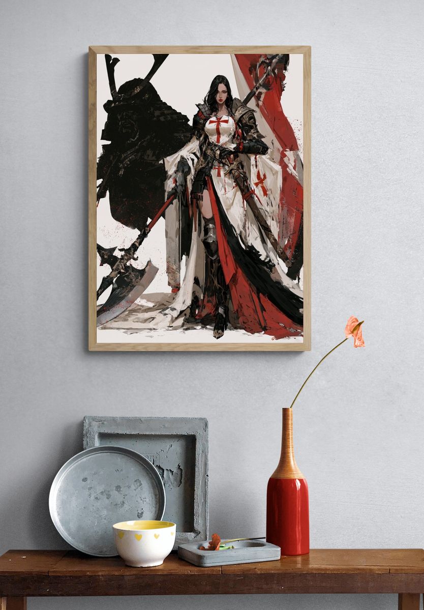 Dark Fantasy Warrior Illustration Poster. — room view 3