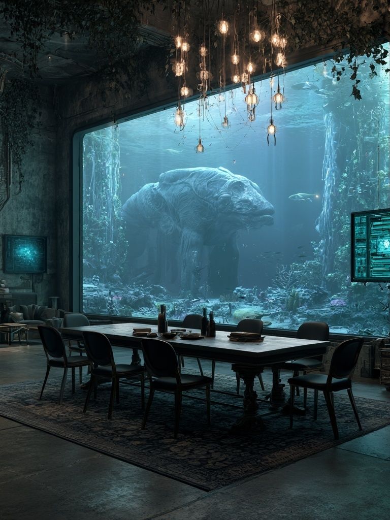 Underwater Dining Room Surrealism Print. poster detail