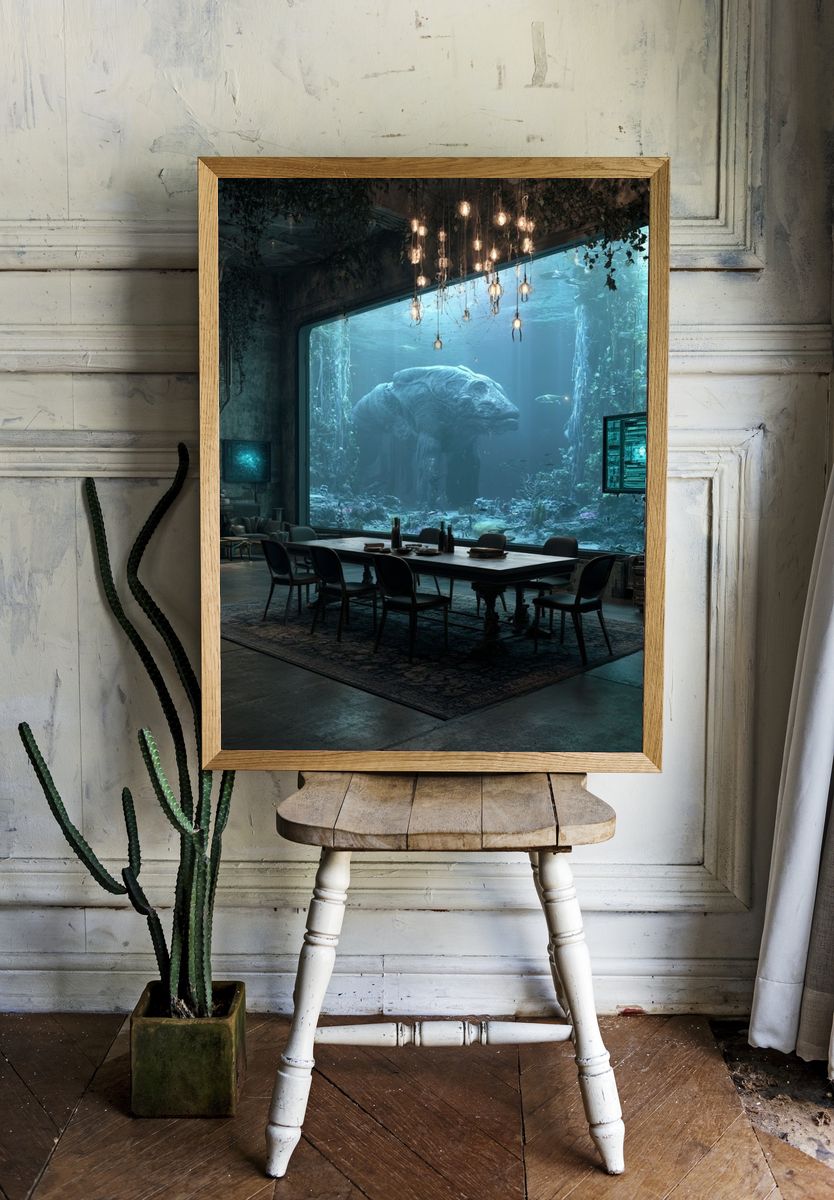 Underwater Dining Room Surrealism Print. room preview