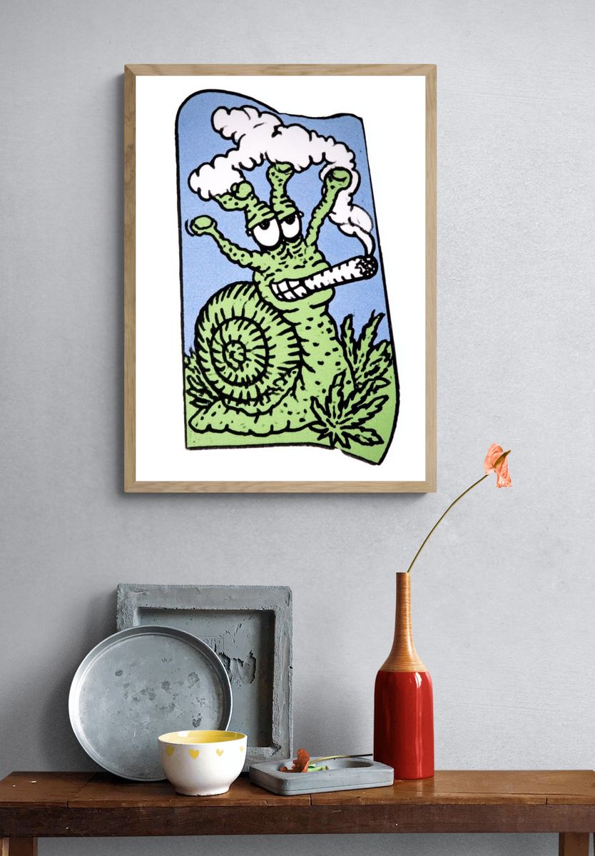 Snail Smoking Cartoon Poster. — room view 3
