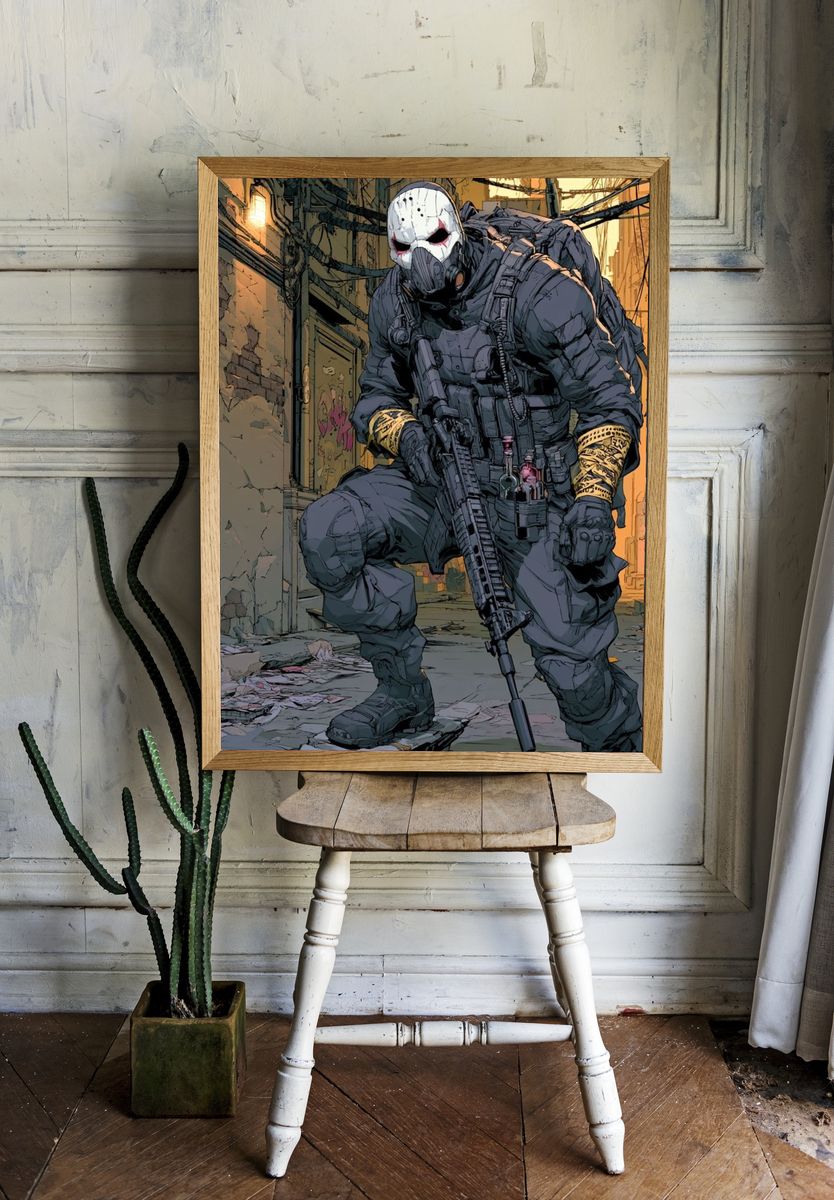 Masked Tactical Soldier Digital Art Poster. — room view 1