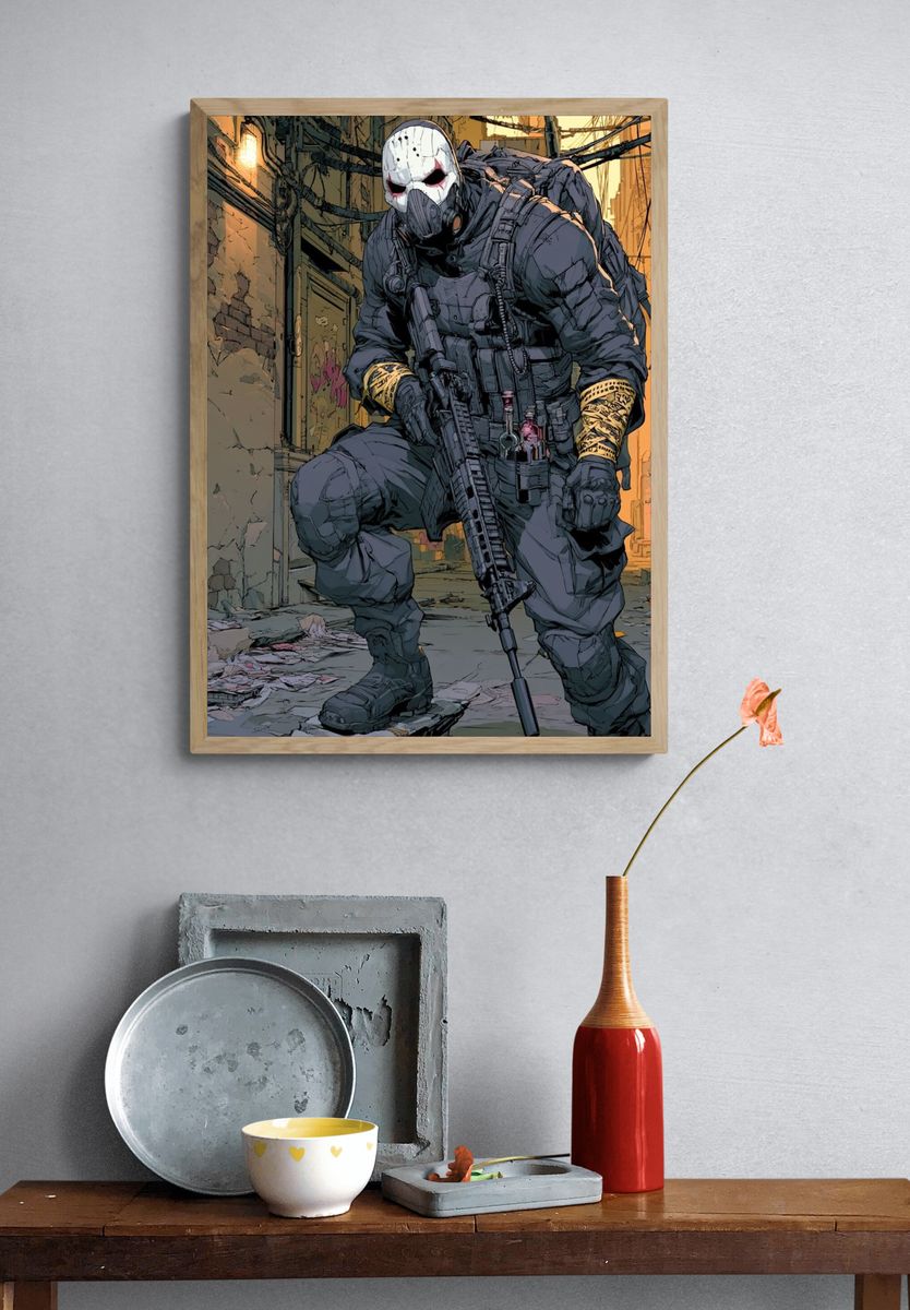 Masked Tactical Soldier Digital Art Poster. — room view 3