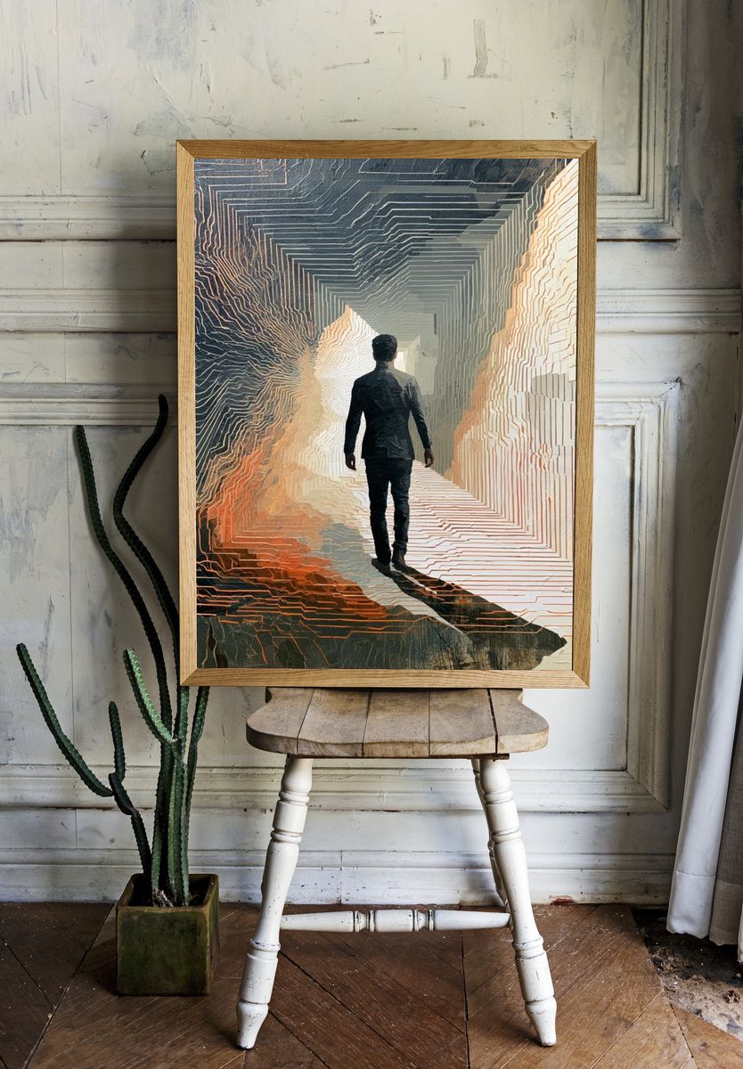 Solitary Figure in Neon Tunnel Print. — room view 1
