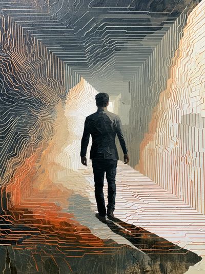 Solitary Figure in Neon Tunnel Print. poster print