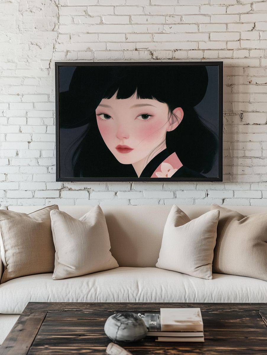 Serene Geisha Portrait Print. room preview