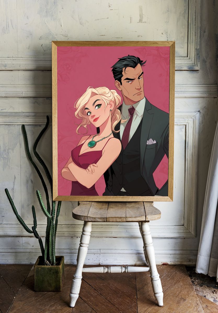 Stylish Couple Portrait Illustration Print. room preview