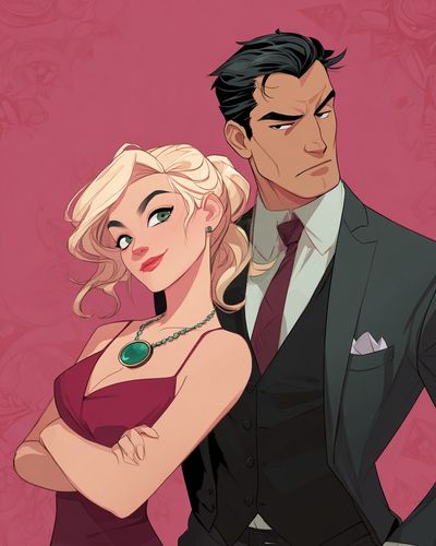 Stylish Couple Portrait Illustration Print. poster