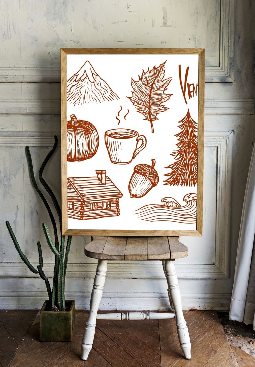 Autumn Cabin Sketch Poster. room preview