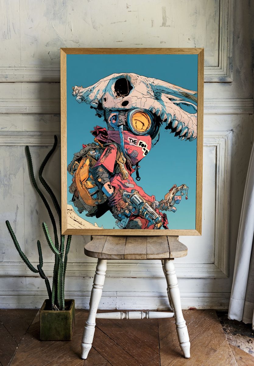Cyberpunk Skull Rider Illustration Poster. room preview
