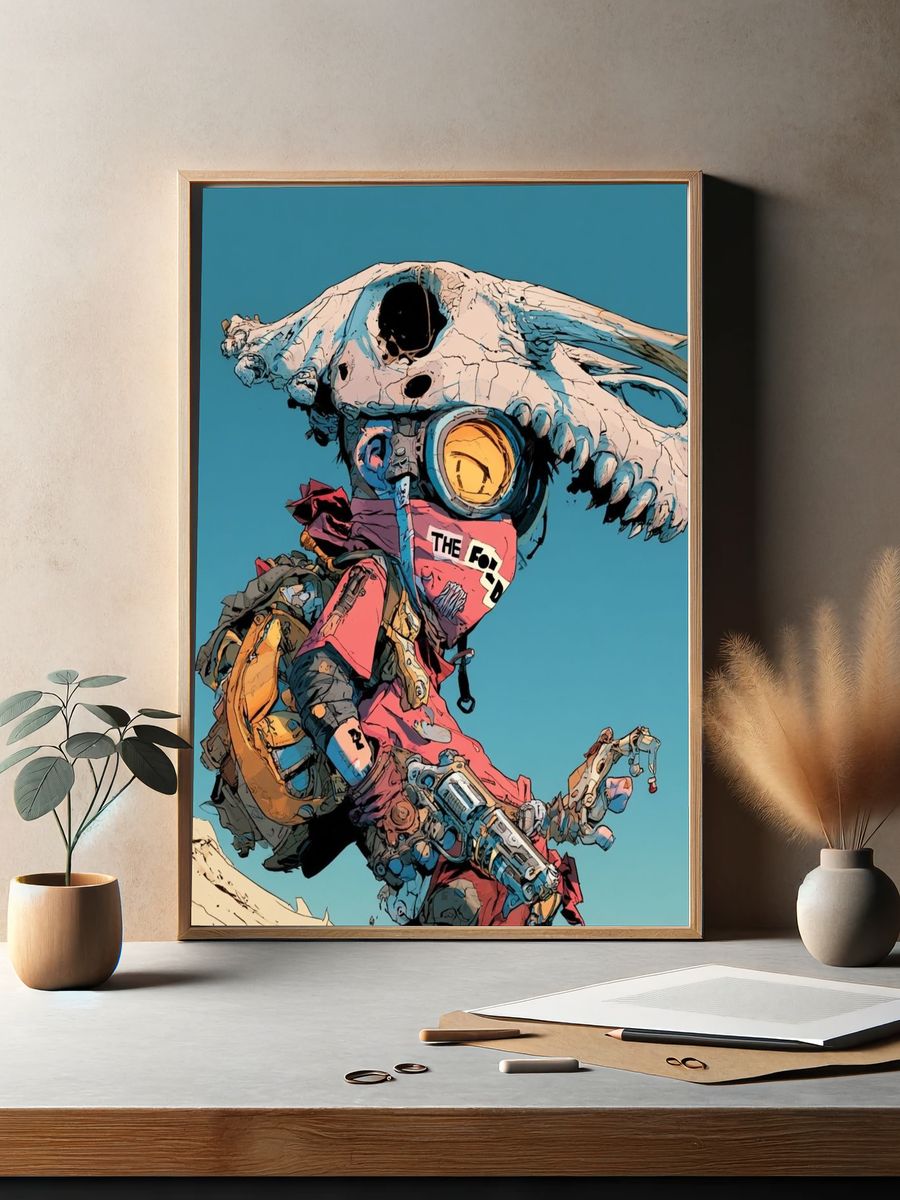 Cyberpunk Skull Rider Illustration Poster. — room view 2