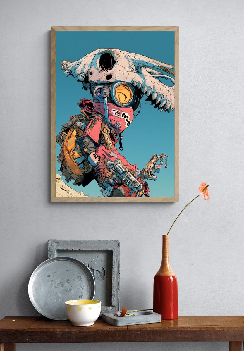 Cyberpunk Skull Rider Illustration Poster. — room view 3