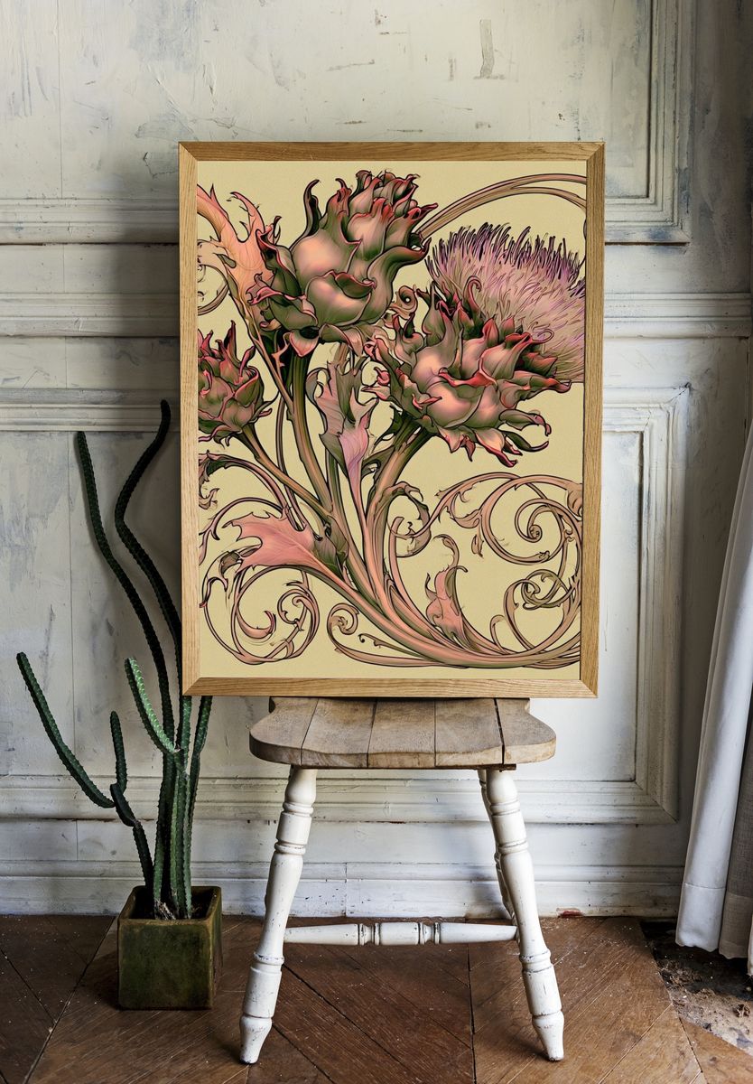 Art Nouveau Floral Illustration Poster. — room view 1