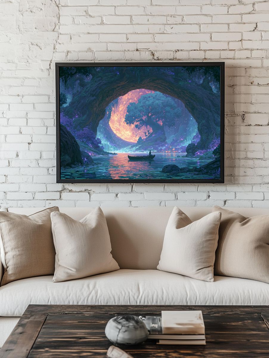 Moonlit Forest Lake Digital-Art Poster. room preview