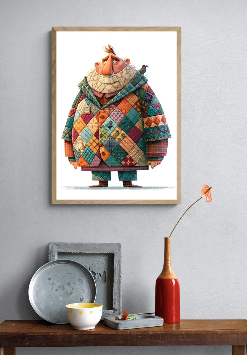 Patchwork Man Illustration Poster. — room view 3