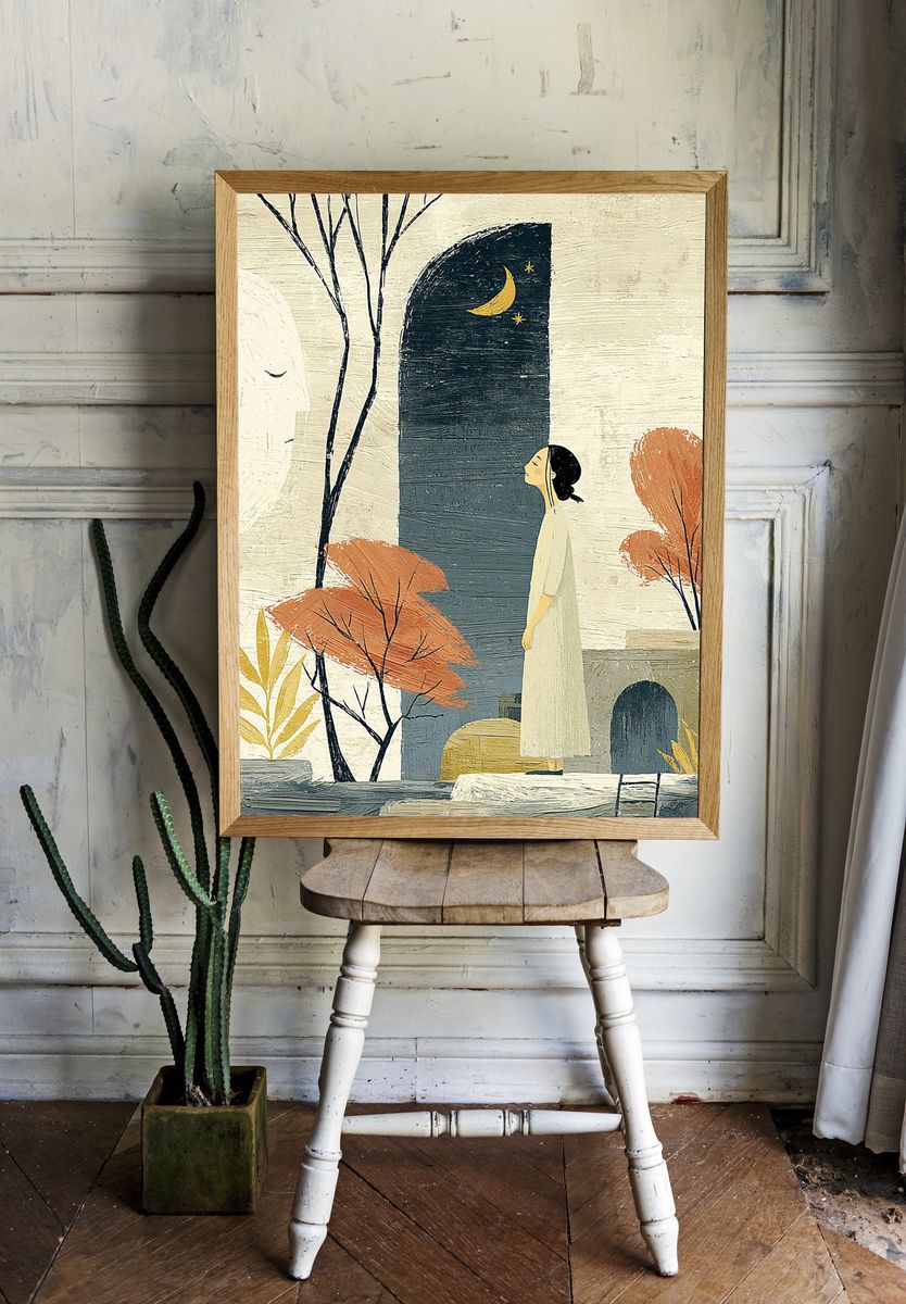 Moonlit Woman Illustration Poster. room preview